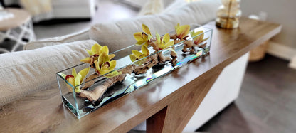 Artificial Orchid Centerpiece – Modern Glass Vase with Resin
