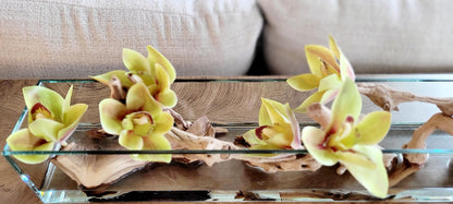 Artificial Orchid Centerpiece – Modern Glass Vase with Resin