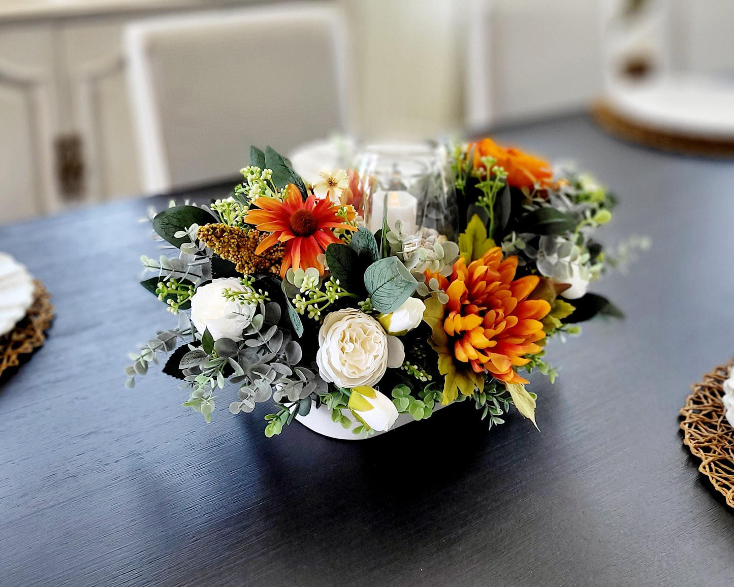 Fall Table Centerpiece – Sunflower Dough Bowl Farmhouse Arrangement
