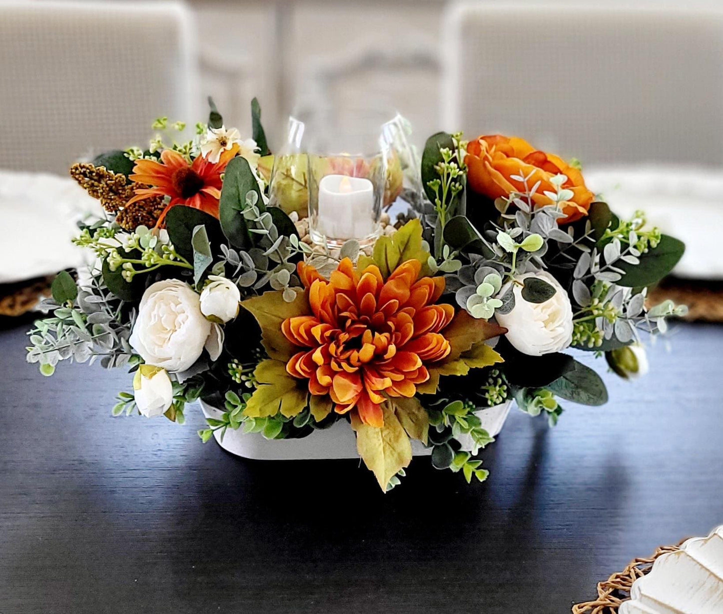 Fall Table Centerpiece – Sunflower Dough Bowl Farmhouse Arrangement