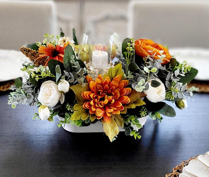 Fall Table Centerpiece – Sunflower Dough Bowl Farmhouse Arrangement