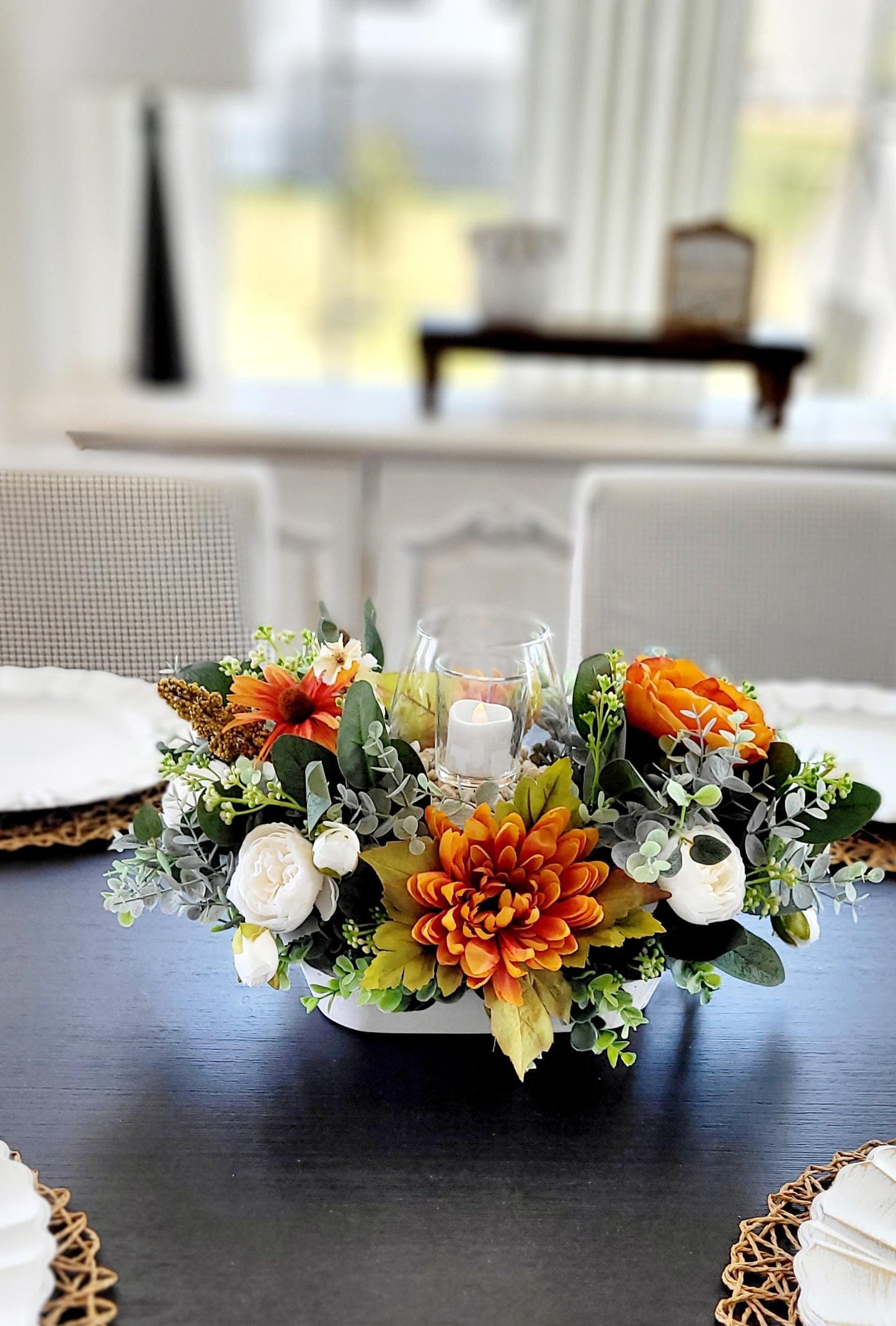 Fall Table Centerpiece – Sunflower Dough Bowl Farmhouse Arrangement