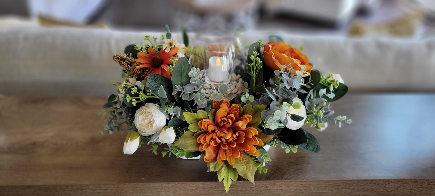 Fall Table Centerpiece – Sunflower Dough Bowl Farmhouse Arrangement