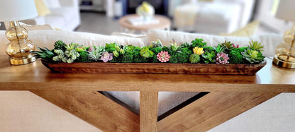Farmhouse Table Centerpiece Gift For Men Artificial Succulent Wooden Bowl Display Client Appreciation Present Rustic Dough Bowl Arrangement Faux Plant Collection Modern Design No Maintenance Required Sophisticated Home Styling Office Space