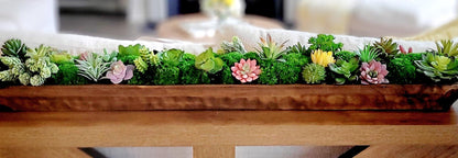 Farmhouse Table Centerpiece – Artificial Succulent in Wooden Dough Bowl