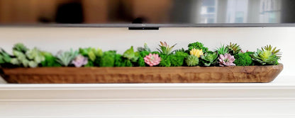 Farmhouse Table Centerpiece – Artificial Succulent in Wooden Dough Bowl