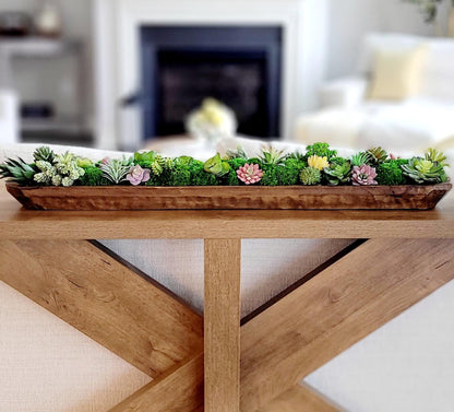 Farmhouse Table Centerpiece – Artificial Succulent in Wooden Dough Bowl