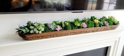 Farmhouse Table Centerpiece – Artificial Succulent in Wooden Dough Bowl