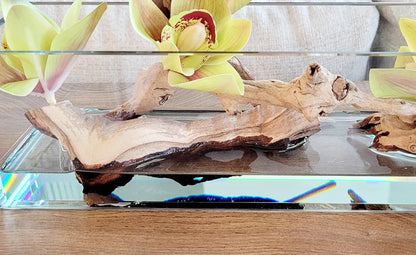 Artificial Orchid Centerpiece – Modern Glass Vase with Resin