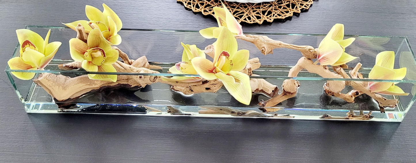 Artificial Orchid Centerpiece – Modern Glass Vase with Resin