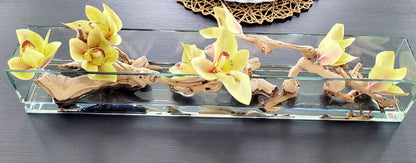 Artificial Orchid Centerpiece – Modern Glass Vase with Resin