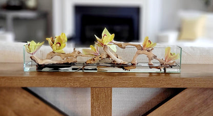 Artificial Orchid Centerpiece – Modern Glass Vase with Resin