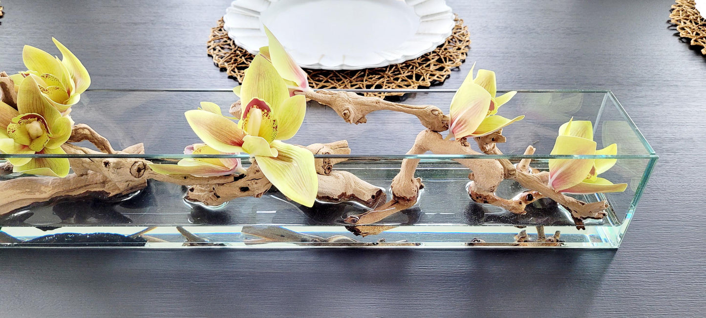 Artificial Orchid Centerpiece – Modern Glass Vase with Resin
