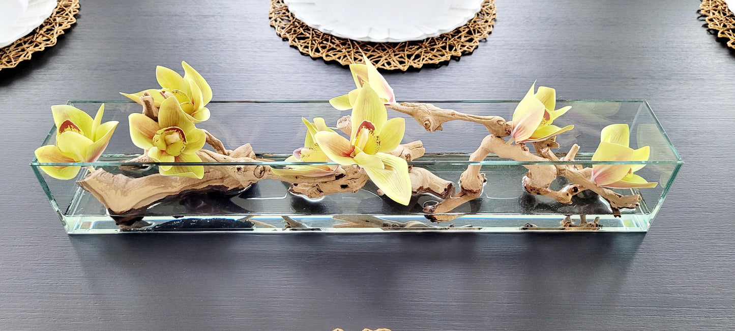 Artificial Orchid Centerpiece – Modern Glass Vase with Resin
