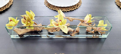 Artificial Orchid Centerpiece – Modern Glass Vase with Resin