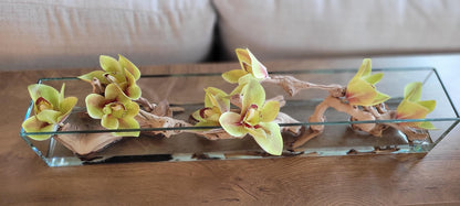 Artificial Orchid Centerpiece – Modern Glass Vase with Resin