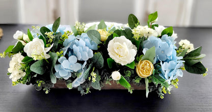 Farmhouse Table Centerpiece – Dough Bowl with Artificial Peonies