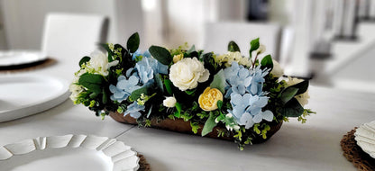 Farmhouse Table Centerpiece – Dough Bowl with Artificial Peonies
