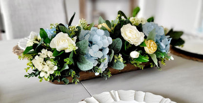 Farmhouse Table Centerpiece – Dough Bowl with Artificial Peonies