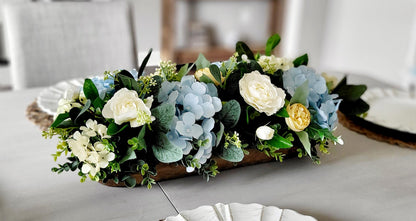 Farmhouse Table Centerpiece – Dough Bowl with Artificial Peonies