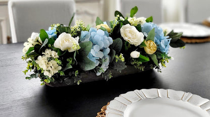 Farmhouse Table Centerpiece – Dough Bowl with Artificial Peonies