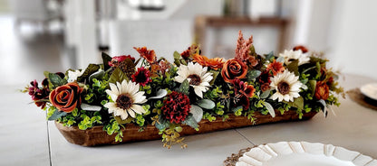 Fall Table Centerpiece – Wooden Bowl Sunflower Farmhouse Decor