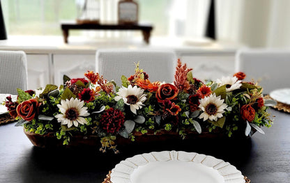 Fall Table Centerpiece – Wooden Bowl Sunflower Farmhouse Decor