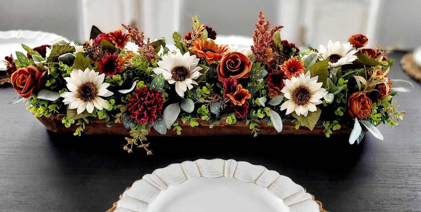 Fall Table Centerpiece – Wooden Bowl Sunflower Farmhouse Decor