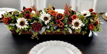 Fall Table Centerpiece – Wooden Bowl Sunflower Farmhouse Decor