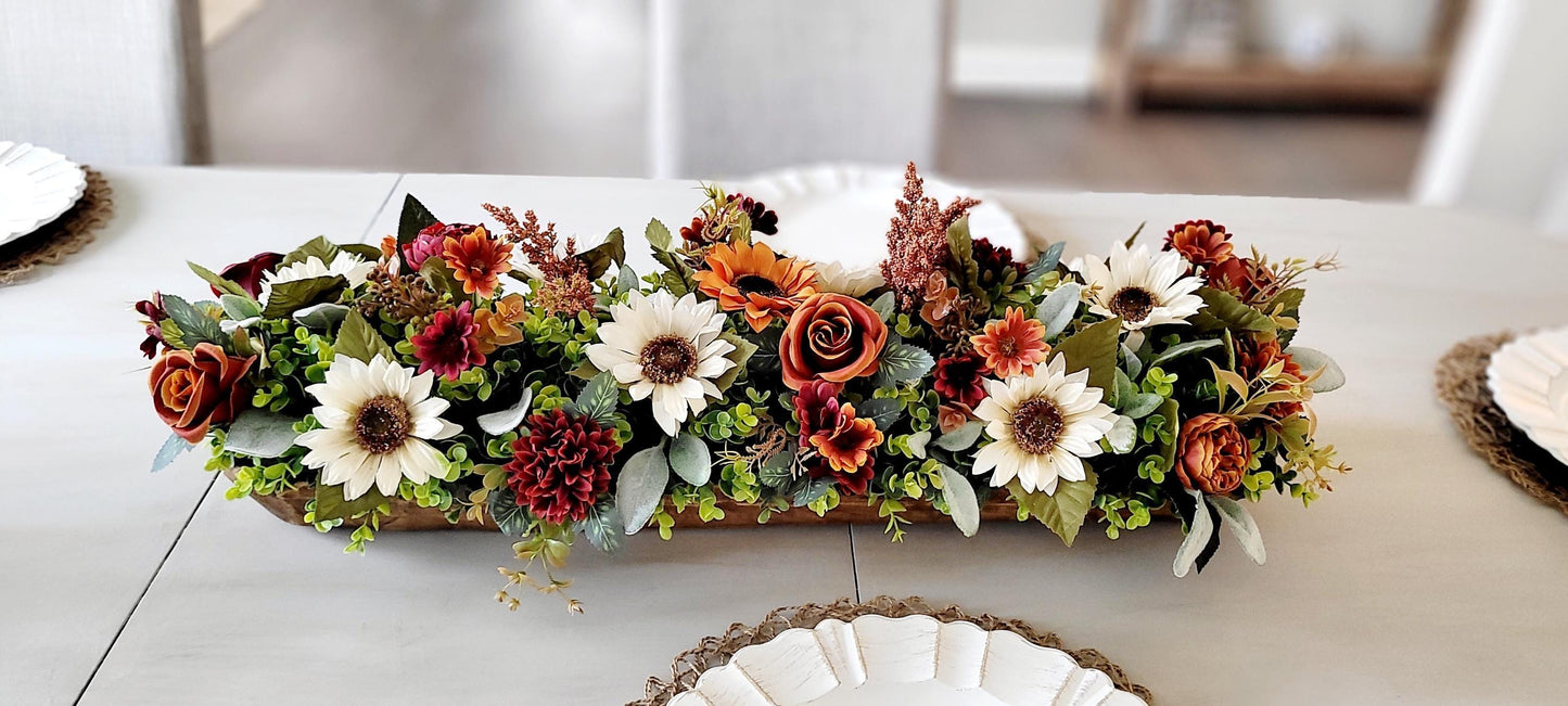 Fall Table Centerpiece – Wooden Bowl Sunflower Farmhouse Decor