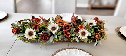 Fall Table Centerpiece – Wooden Bowl Sunflower Farmhouse Decor