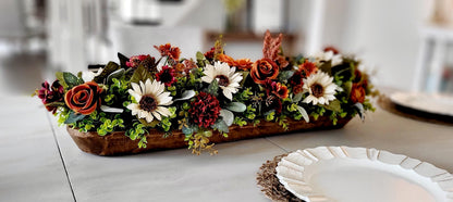 Fall Table Centerpiece – Wooden Bowl Sunflower Farmhouse Decor