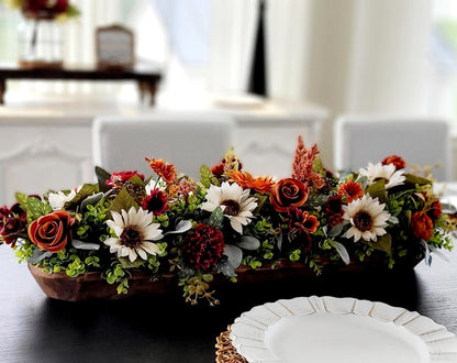Fall Table Centerpiece – Wooden Bowl Sunflower Farmhouse Decor