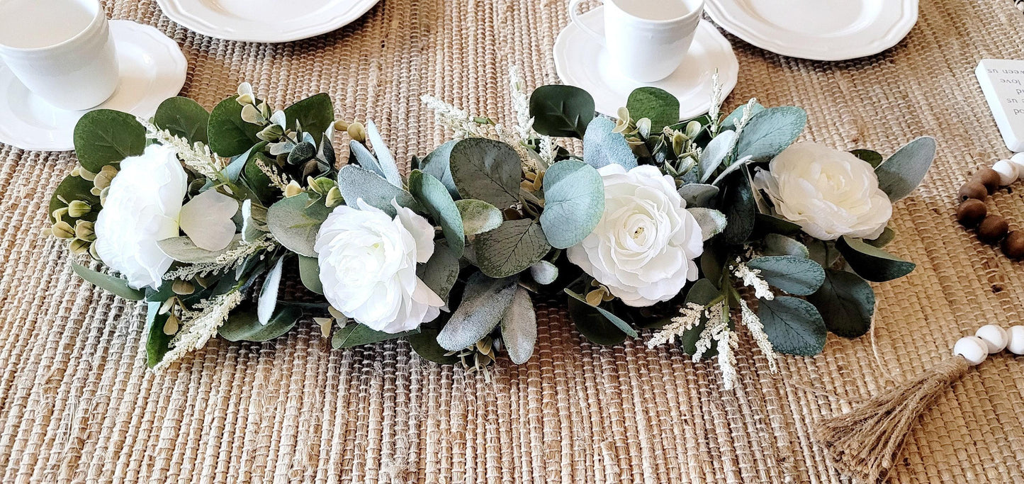 Eucalyptus Wedding Garland – White Rose Peony Arch Arrangement