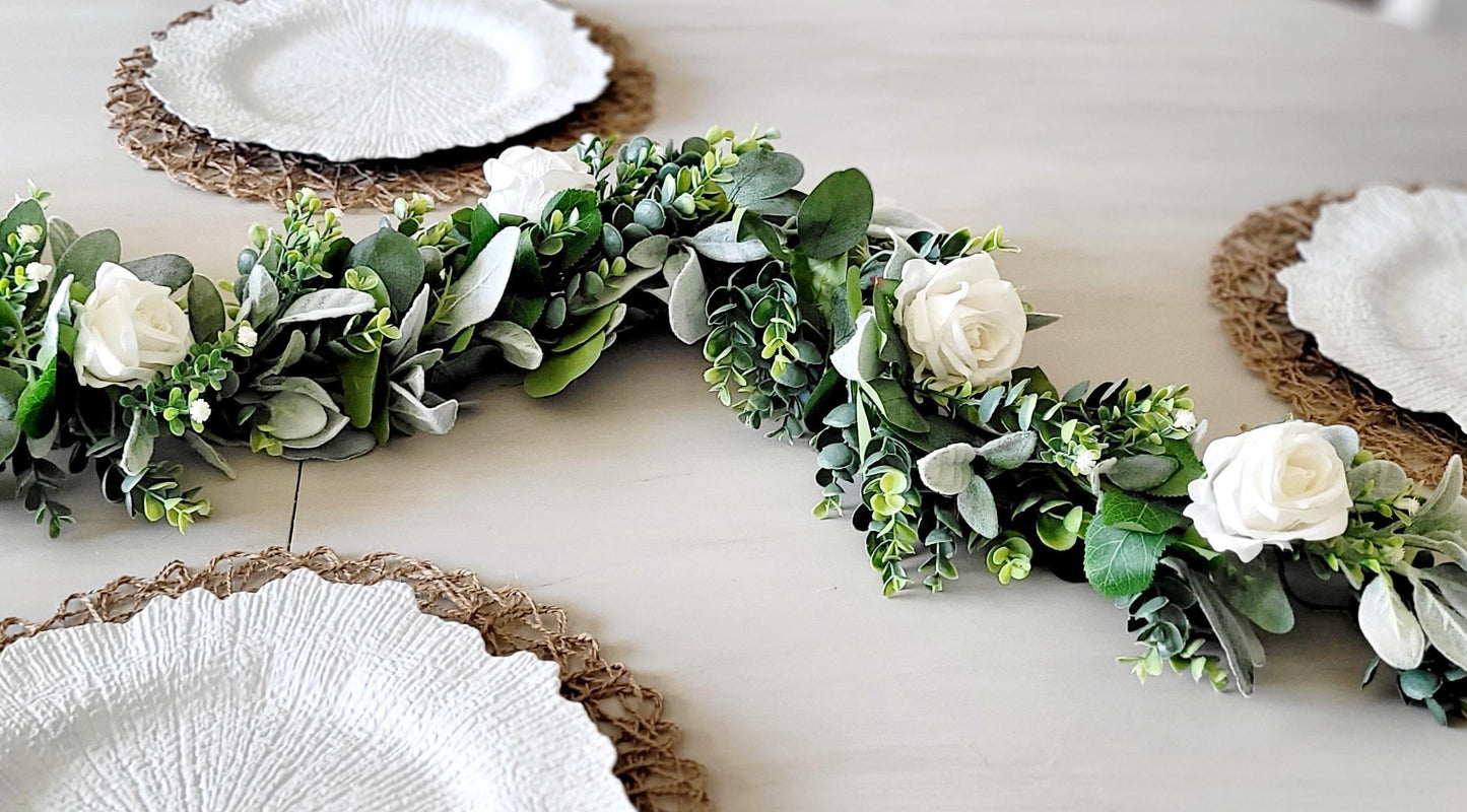 Eucalyptus Wedding Garland – White Rose Peony Arch Arrangement