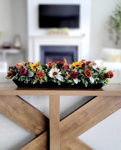 Fall Table Centerpiece – Wooden Bowl Sunflower Arrangement