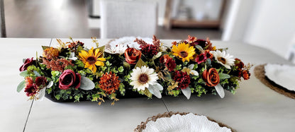 Fall Table Centerpiece – Wooden Bowl Sunflower Arrangement