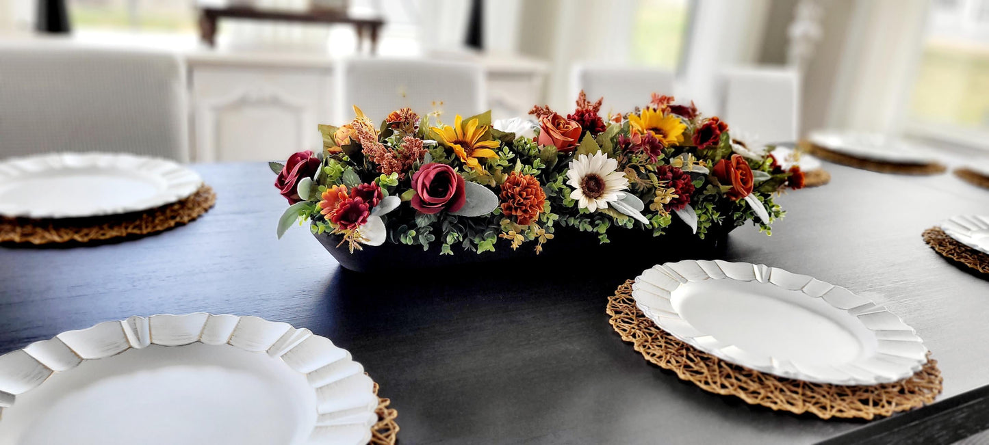 Fall Table Centerpiece – Wooden Bowl Sunflower Arrangement