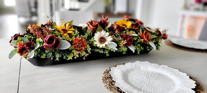 Fall Table Centerpiece – Wooden Bowl Sunflower Arrangement