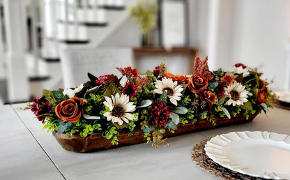 Fall Table Centerpiece – Wooden Bowl Sunflower Arrangement