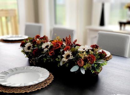 Fall Table Centerpiece – Wooden Bowl Sunflower Farmhouse Decor