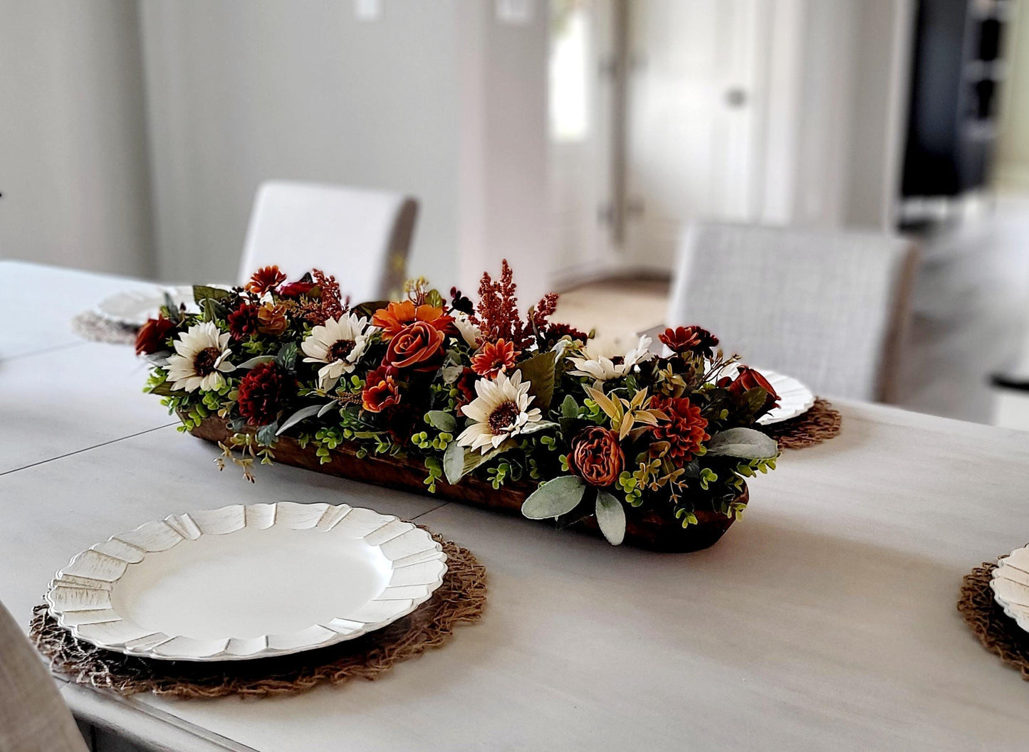 Fall Table Centerpiece – Wooden Bowl Sunflower Farmhouse Decor
