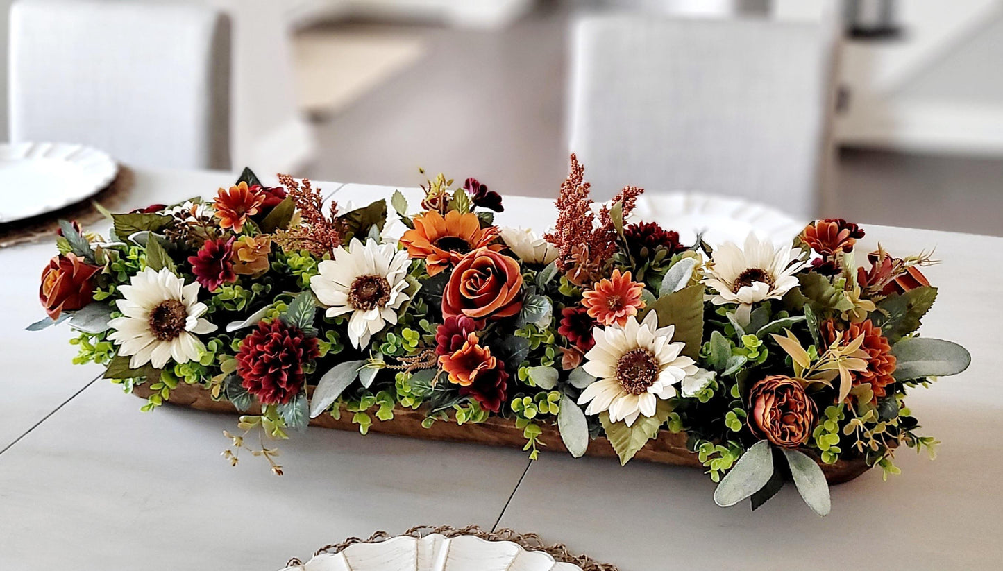Fall Table Centerpiece – Wooden Bowl Sunflower Farmhouse Decor
