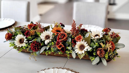Fall Table Centerpiece – Wooden Bowl Sunflower Farmhouse Decor