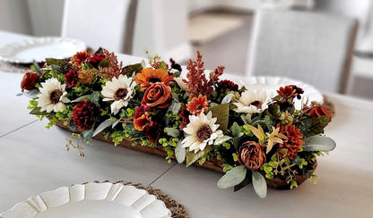Fall Table Centerpiece – Wooden Bowl Sunflower Farmhouse Decor