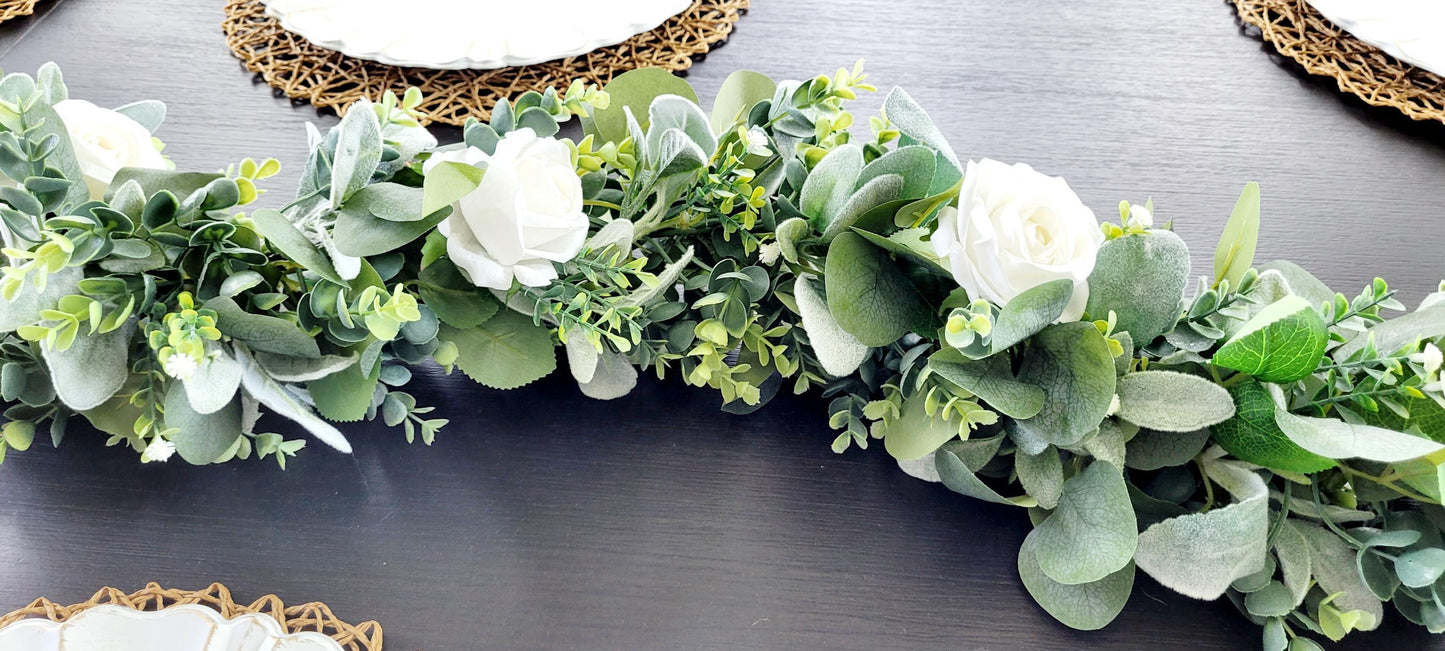 Eucalyptus Wedding Garland – White Rose Peony Arch Arrangement