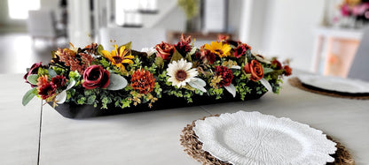 Fall Table Centerpiece – Wooden Bowl Sunflower Arrangement