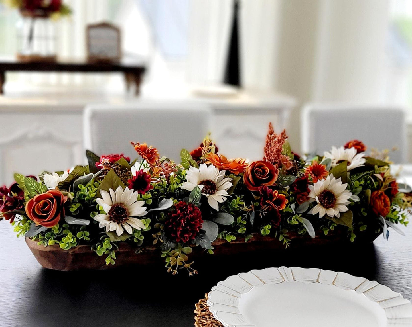 Fall Table Centerpiece – Wooden Bowl Sunflower Arrangement