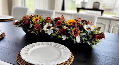 Fall Table Centerpiece – Wooden Bowl Sunflower Arrangement