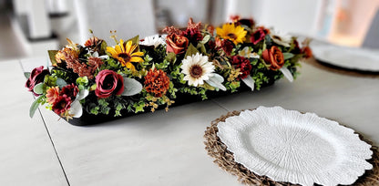 Fall Table Centerpiece – Wooden Bowl Sunflower Arrangement